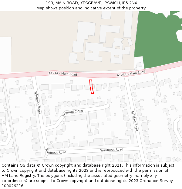 193, MAIN ROAD, KESGRAVE, IPSWICH, IP5 2NX: Location map and indicative extent of plot