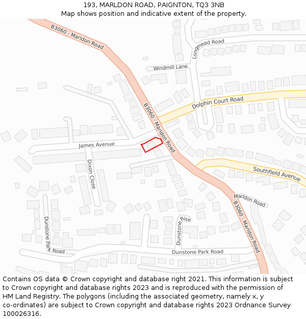 193, MARLDON ROAD, PAIGNTON, TQ3 3NB: Location map and indicative extent of plot