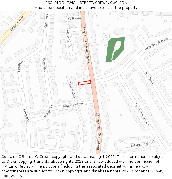 193, MIDDLEWICH STREET, CREWE, CW1 4DN: Location map and indicative extent of plot