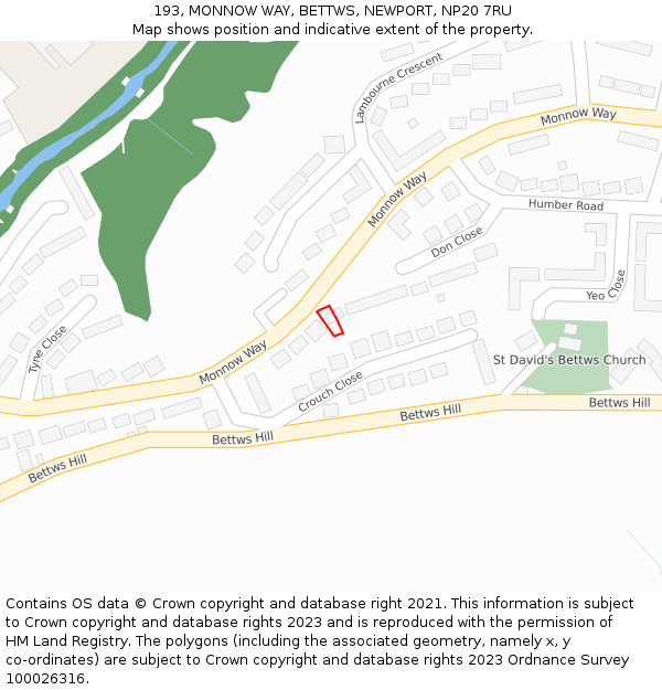 193, MONNOW WAY, BETTWS, NEWPORT, NP20 7RU: Location map and indicative extent of plot