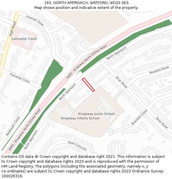 193, NORTH APPROACH, WATFORD, WD25 0ES: Location map and indicative extent of plot