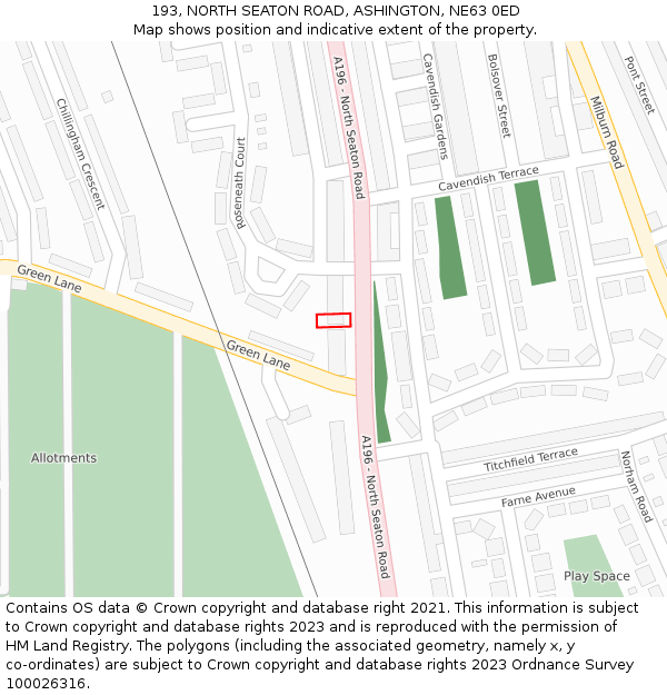 193, NORTH SEATON ROAD, ASHINGTON, NE63 0ED: Location map and indicative extent of plot