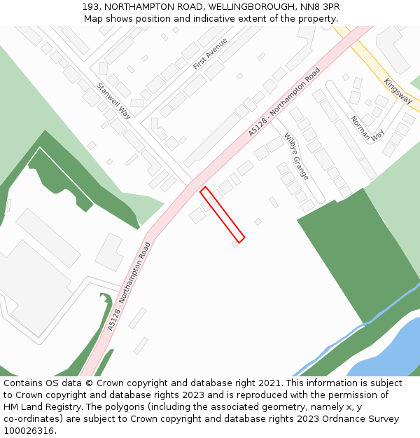 193, NORTHAMPTON ROAD, WELLINGBOROUGH, NN8 3PR: Location map and indicative extent of plot