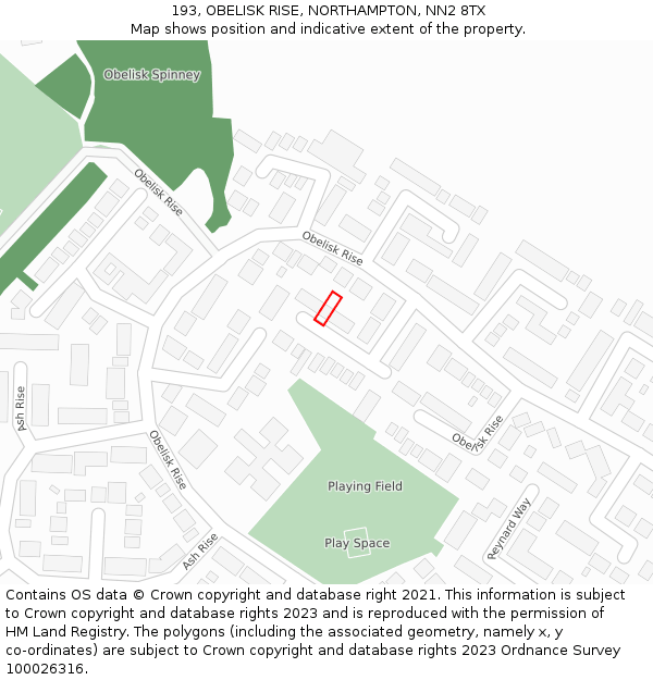 193, OBELISK RISE, NORTHAMPTON, NN2 8TX: Location map and indicative extent of plot