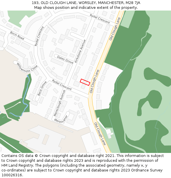 193, OLD CLOUGH LANE, WORSLEY, MANCHESTER, M28 7JA: Location map and indicative extent of plot