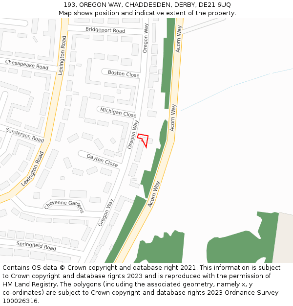 193, OREGON WAY, CHADDESDEN, DERBY, DE21 6UQ: Location map and indicative extent of plot