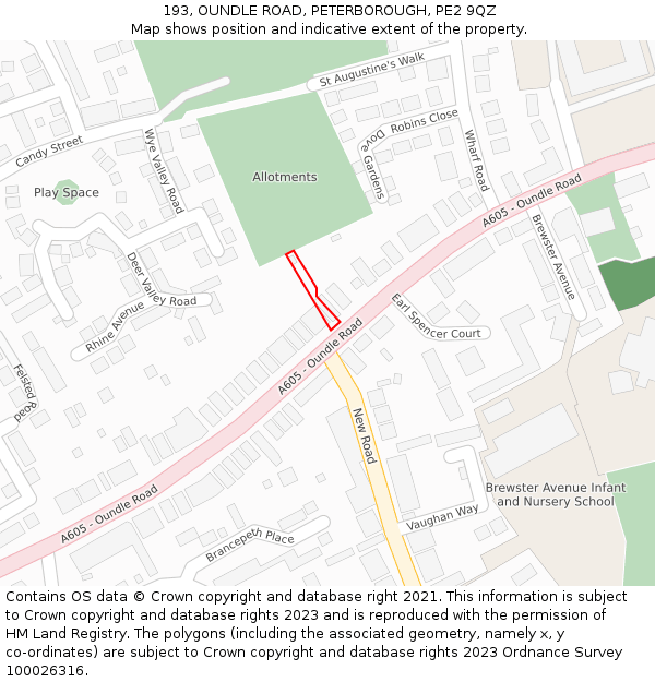 193, OUNDLE ROAD, PETERBOROUGH, PE2 9QZ: Location map and indicative extent of plot