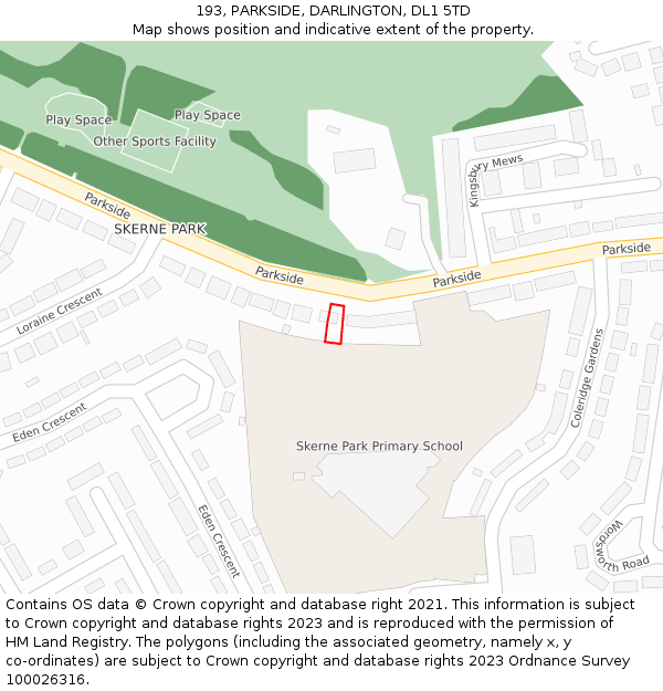 193, PARKSIDE, DARLINGTON, DL1 5TD: Location map and indicative extent of plot