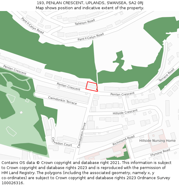 193, PENLAN CRESCENT, UPLANDS, SWANSEA, SA2 0RJ: Location map and indicative extent of plot