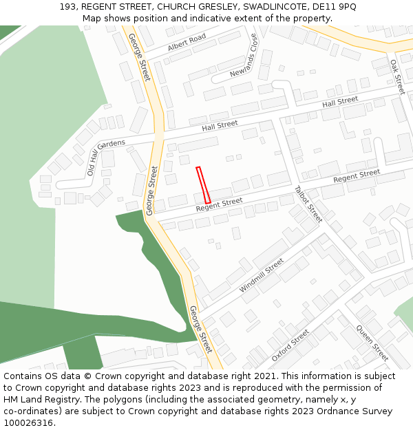 193, REGENT STREET, CHURCH GRESLEY, SWADLINCOTE, DE11 9PQ: Location map and indicative extent of plot