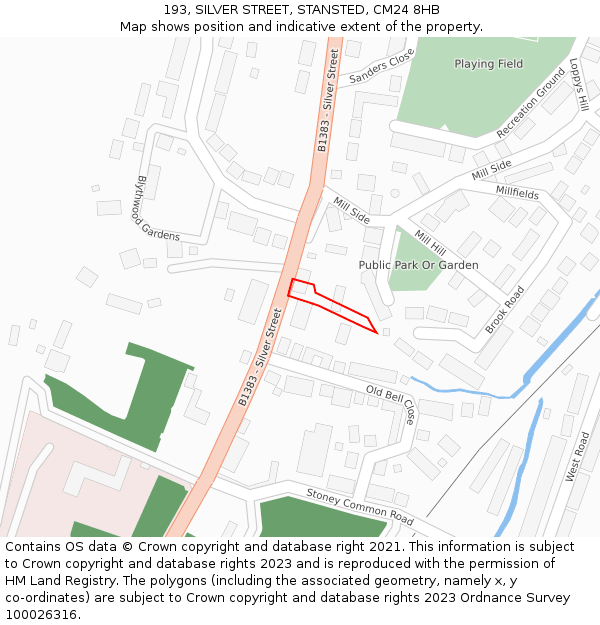 193, SILVER STREET, STANSTED, CM24 8HB: Location map and indicative extent of plot