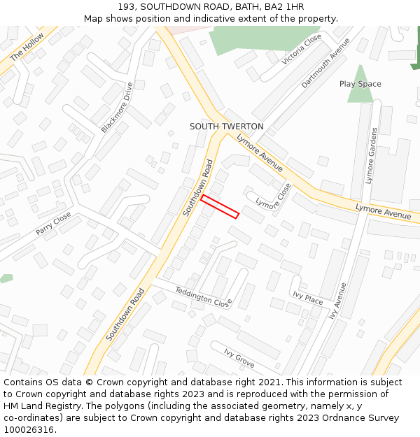 193, SOUTHDOWN ROAD, BATH, BA2 1HR: Location map and indicative extent of plot