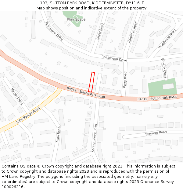 193, SUTTON PARK ROAD, KIDDERMINSTER, DY11 6LE: Location map and indicative extent of plot