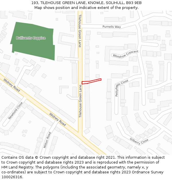 193, TILEHOUSE GREEN LANE, KNOWLE, SOLIHULL, B93 9EB: Location map and indicative extent of plot