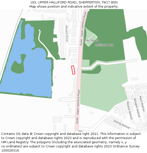 193, UPPER HALLIFORD ROAD, SHEPPERTON, TW17 8SN: Location map and indicative extent of plot