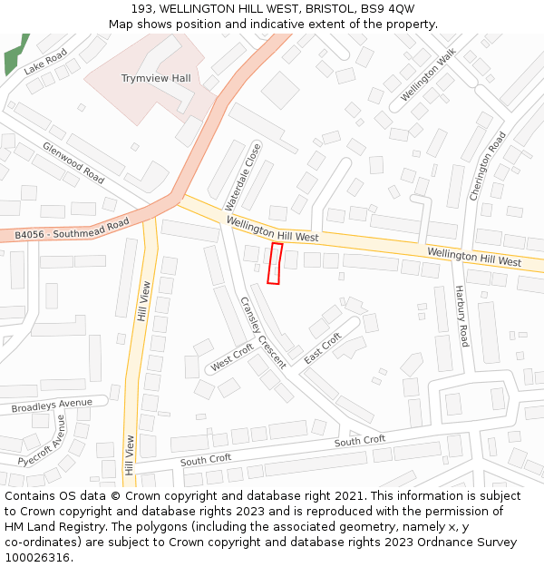 193, WELLINGTON HILL WEST, BRISTOL, BS9 4QW: Location map and indicative extent of plot