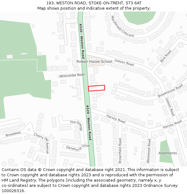 193, WESTON ROAD, STOKE-ON-TRENT, ST3 6AT: Location map and indicative extent of plot