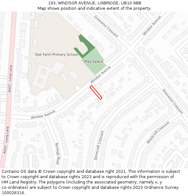 193, WINDSOR AVENUE, UXBRIDGE, UB10 9BB: Location map and indicative extent of plot