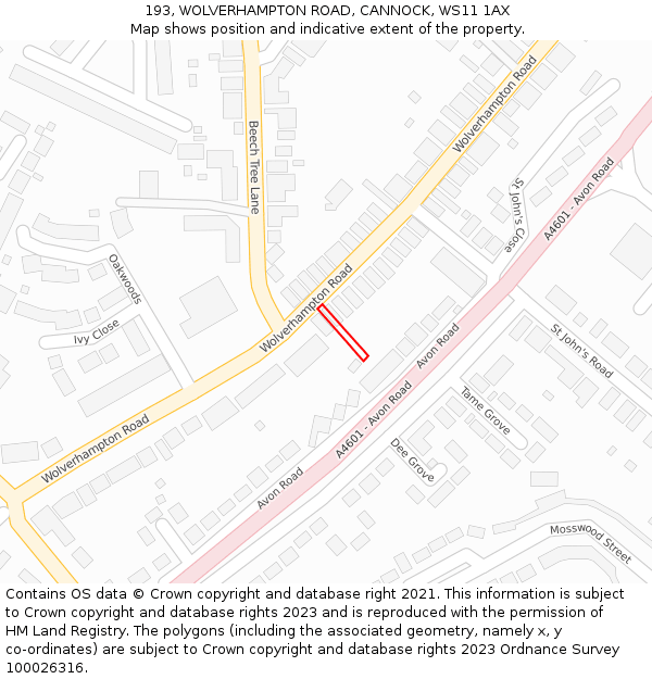 193, WOLVERHAMPTON ROAD, CANNOCK, WS11 1AX: Location map and indicative extent of plot