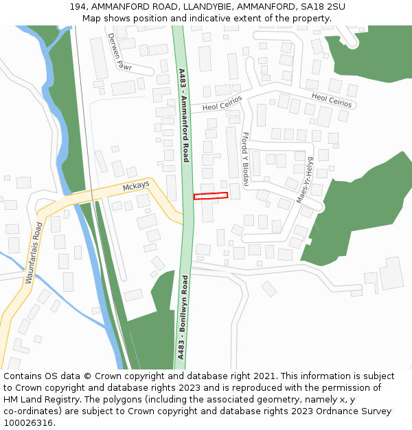 194, AMMANFORD ROAD, LLANDYBIE, AMMANFORD, SA18 2SU: Location map and indicative extent of plot