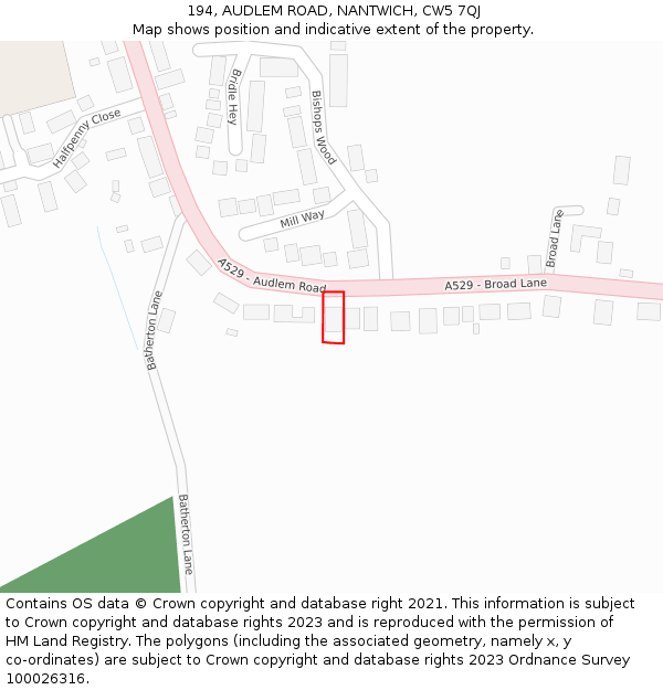 194, AUDLEM ROAD, NANTWICH, CW5 7QJ: Location map and indicative extent of plot