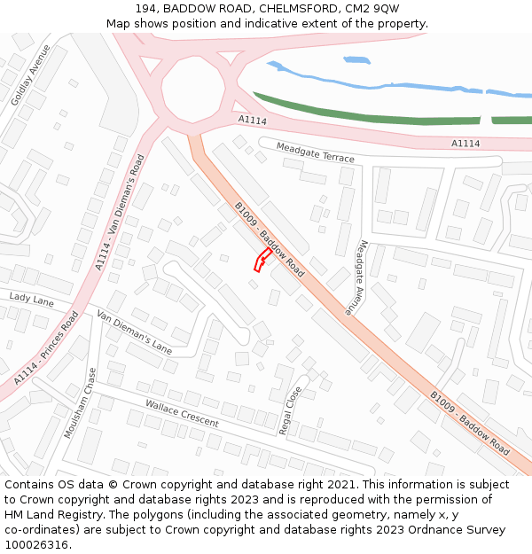 194, BADDOW ROAD, CHELMSFORD, CM2 9QW: Location map and indicative extent of plot