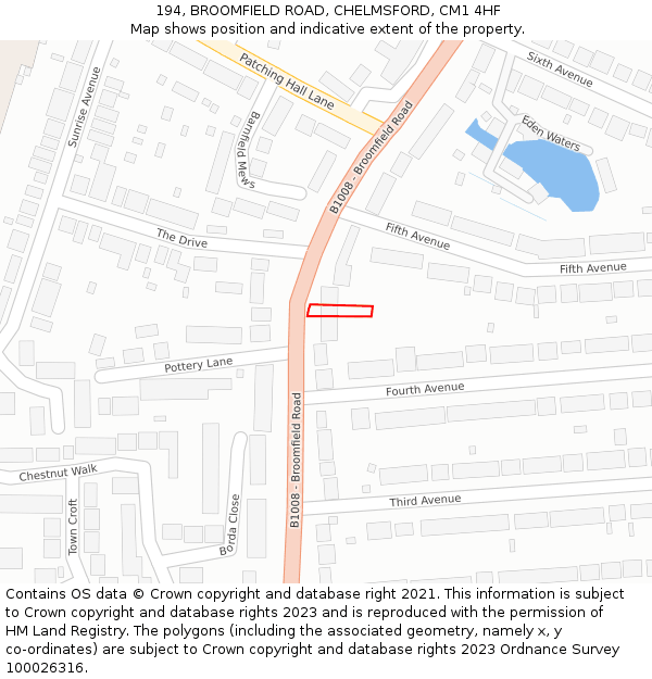 194, BROOMFIELD ROAD, CHELMSFORD, CM1 4HF: Location map and indicative extent of plot