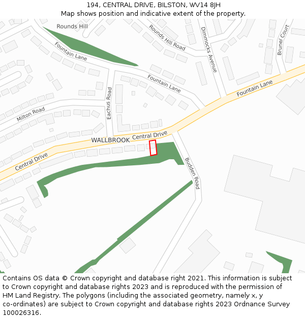 194, CENTRAL DRIVE, BILSTON, WV14 8JH: Location map and indicative extent of plot