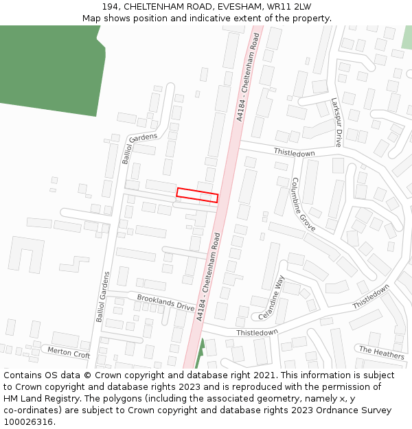 194, CHELTENHAM ROAD, EVESHAM, WR11 2LW: Location map and indicative extent of plot