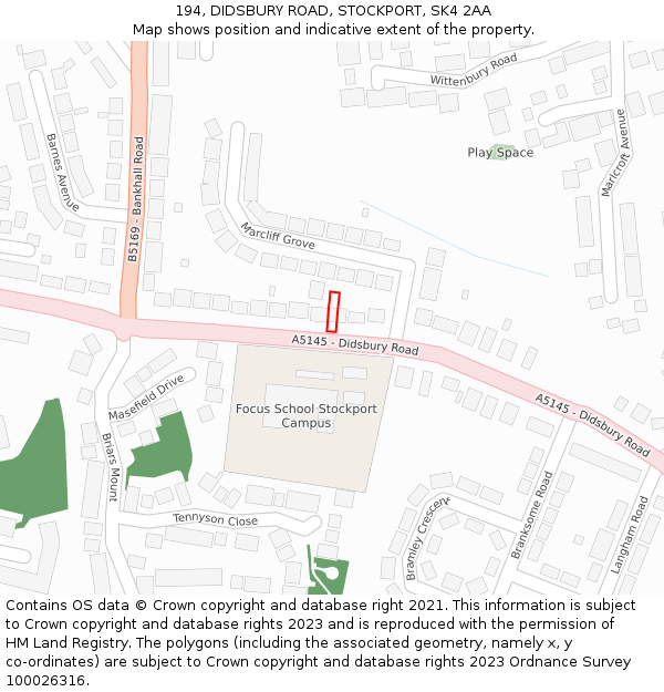194, DIDSBURY ROAD, STOCKPORT, SK4 2AA: Location map and indicative extent of plot