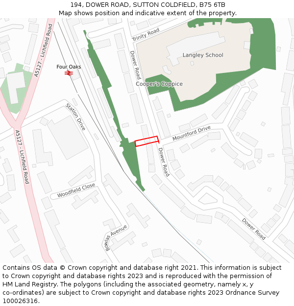 194, DOWER ROAD, SUTTON COLDFIELD, B75 6TB: Location map and indicative extent of plot