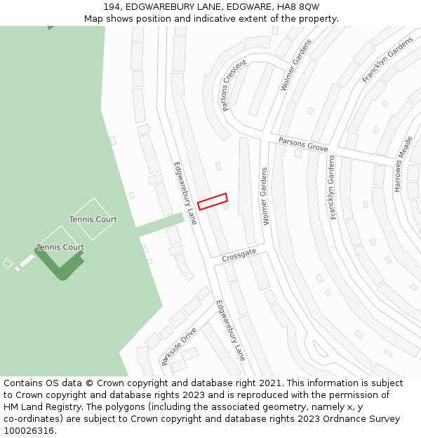 194, EDGWAREBURY LANE, EDGWARE, HA8 8QW: Location map and indicative extent of plot