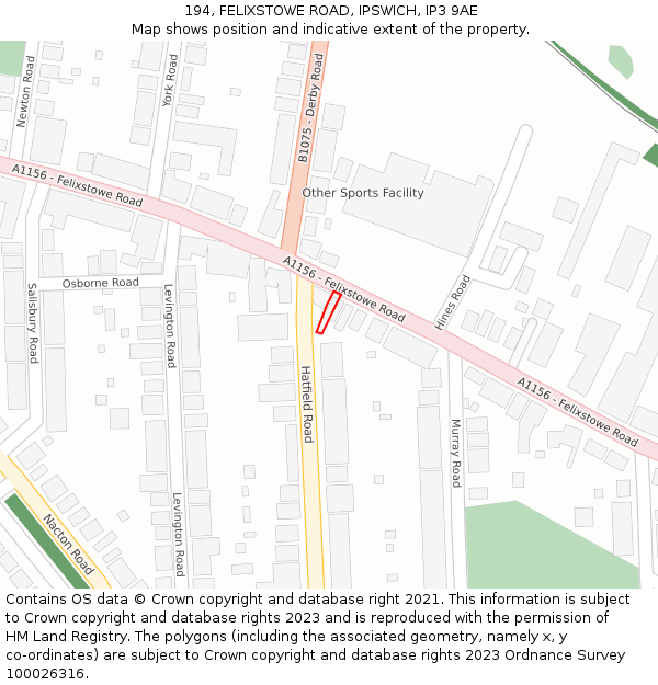194, FELIXSTOWE ROAD, IPSWICH, IP3 9AE: Location map and indicative extent of plot