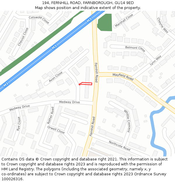 194, FERNHILL ROAD, FARNBOROUGH, GU14 9ED: Location map and indicative extent of plot