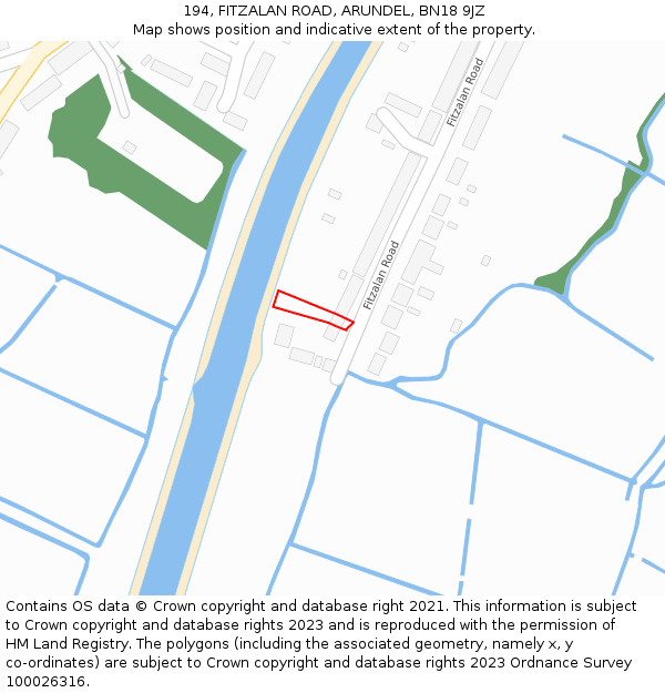 194, FITZALAN ROAD, ARUNDEL, BN18 9JZ: Location map and indicative extent of plot