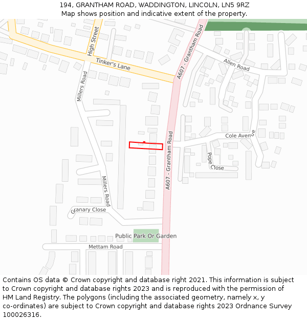 194, GRANTHAM ROAD, WADDINGTON, LINCOLN, LN5 9RZ: Location map and indicative extent of plot