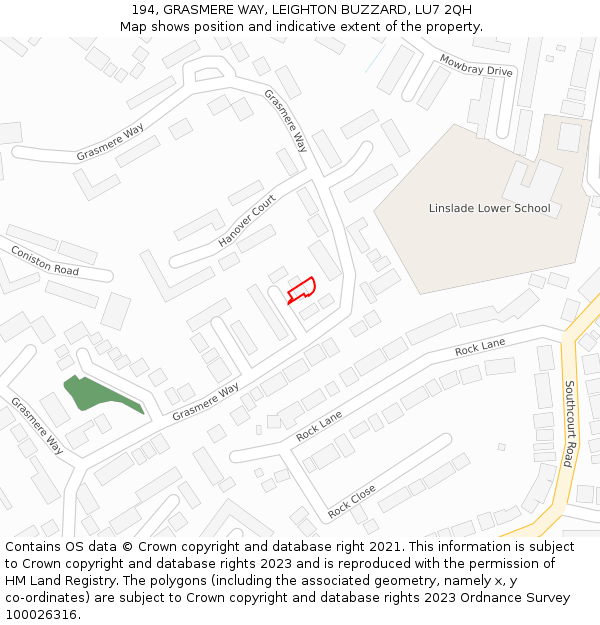 194, GRASMERE WAY, LEIGHTON BUZZARD, LU7 2QH: Location map and indicative extent of plot