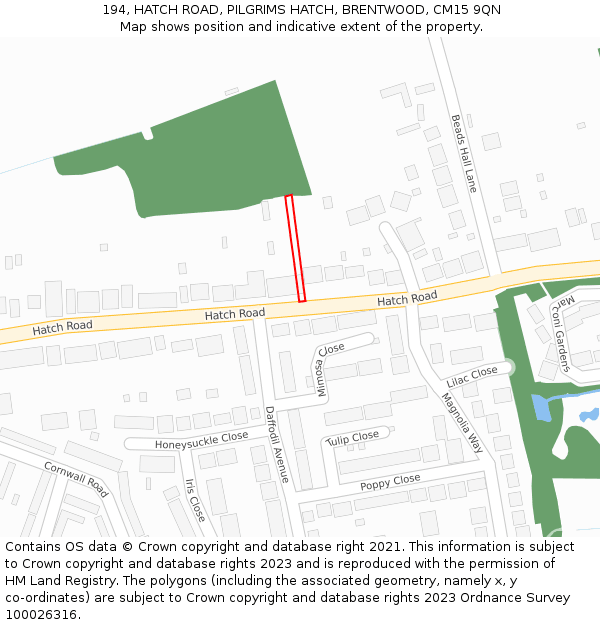 194, HATCH ROAD, PILGRIMS HATCH, BRENTWOOD, CM15 9QN: Location map and indicative extent of plot