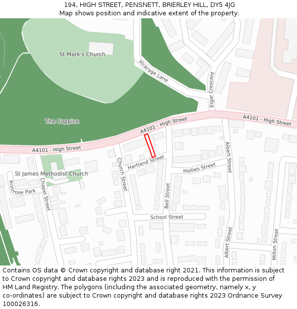 194, HIGH STREET, PENSNETT, BRIERLEY HILL, DY5 4JG: Location map and indicative extent of plot