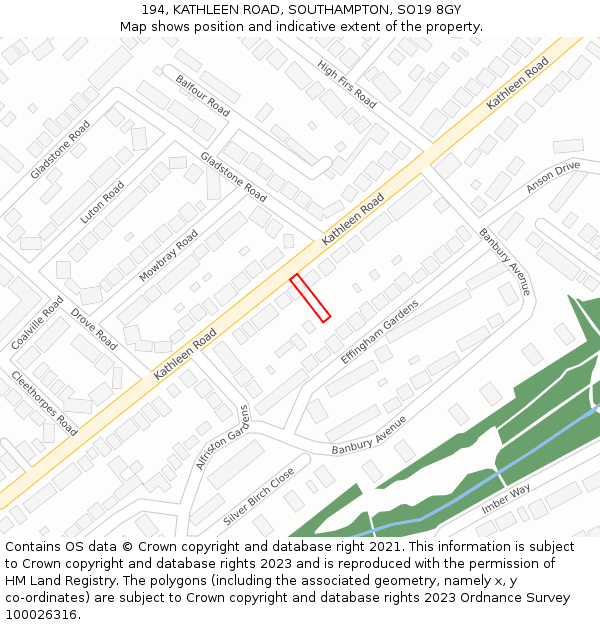 194, KATHLEEN ROAD, SOUTHAMPTON, SO19 8GY: Location map and indicative extent of plot