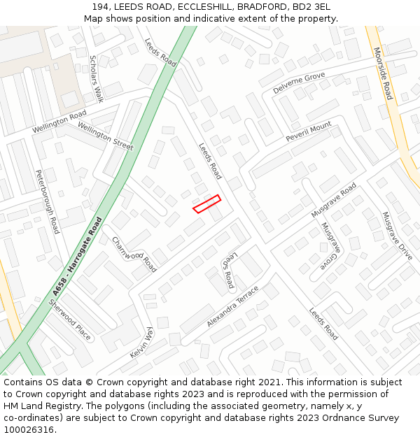 194, LEEDS ROAD, ECCLESHILL, BRADFORD, BD2 3EL: Location map and indicative extent of plot