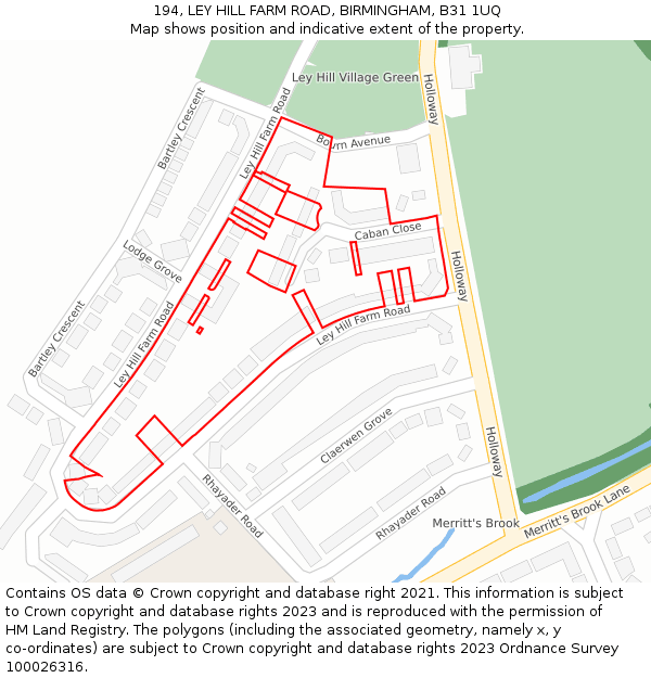 194, LEY HILL FARM ROAD, BIRMINGHAM, B31 1UQ: Location map and indicative extent of plot