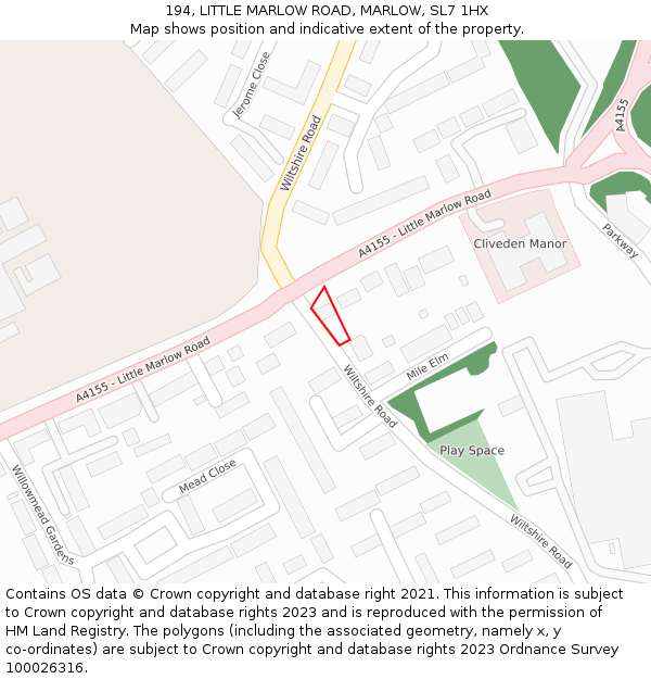 194, LITTLE MARLOW ROAD, MARLOW, SL7 1HX: Location map and indicative extent of plot