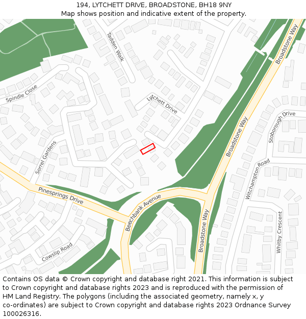 194, LYTCHETT DRIVE, BROADSTONE, BH18 9NY: Location map and indicative extent of plot