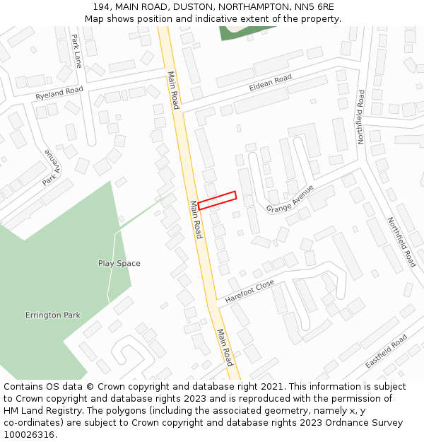 194, MAIN ROAD, DUSTON, NORTHAMPTON, NN5 6RE: Location map and indicative extent of plot