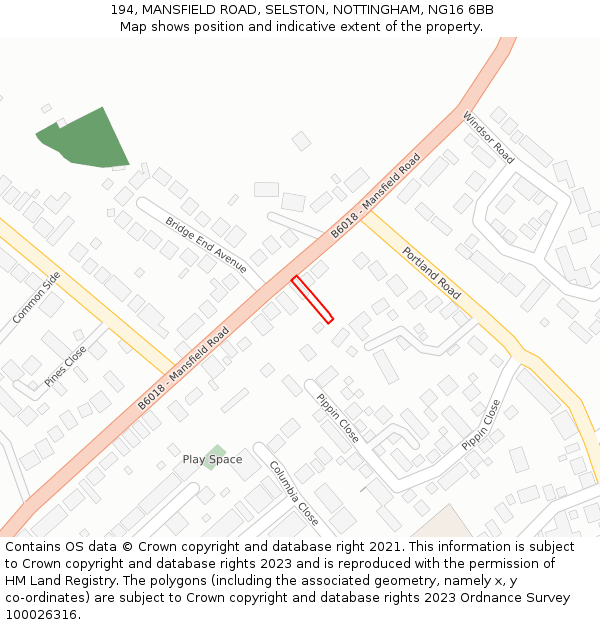 194, MANSFIELD ROAD, SELSTON, NOTTINGHAM, NG16 6BB: Location map and indicative extent of plot