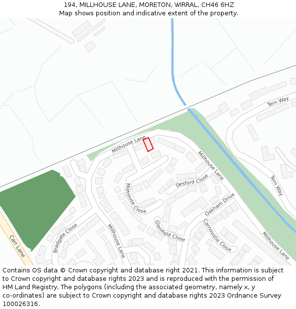 194, MILLHOUSE LANE, MORETON, WIRRAL, CH46 6HZ: Location map and indicative extent of plot