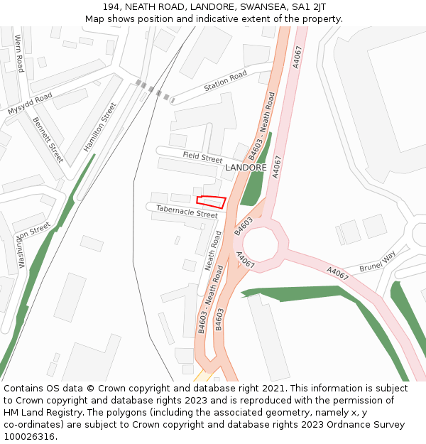 194, NEATH ROAD, LANDORE, SWANSEA, SA1 2JT: Location map and indicative extent of plot