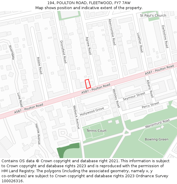 194, POULTON ROAD, FLEETWOOD, FY7 7AW: Location map and indicative extent of plot