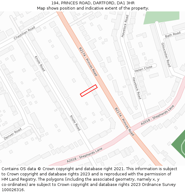 194, PRINCES ROAD, DARTFORD, DA1 3HR: Location map and indicative extent of plot